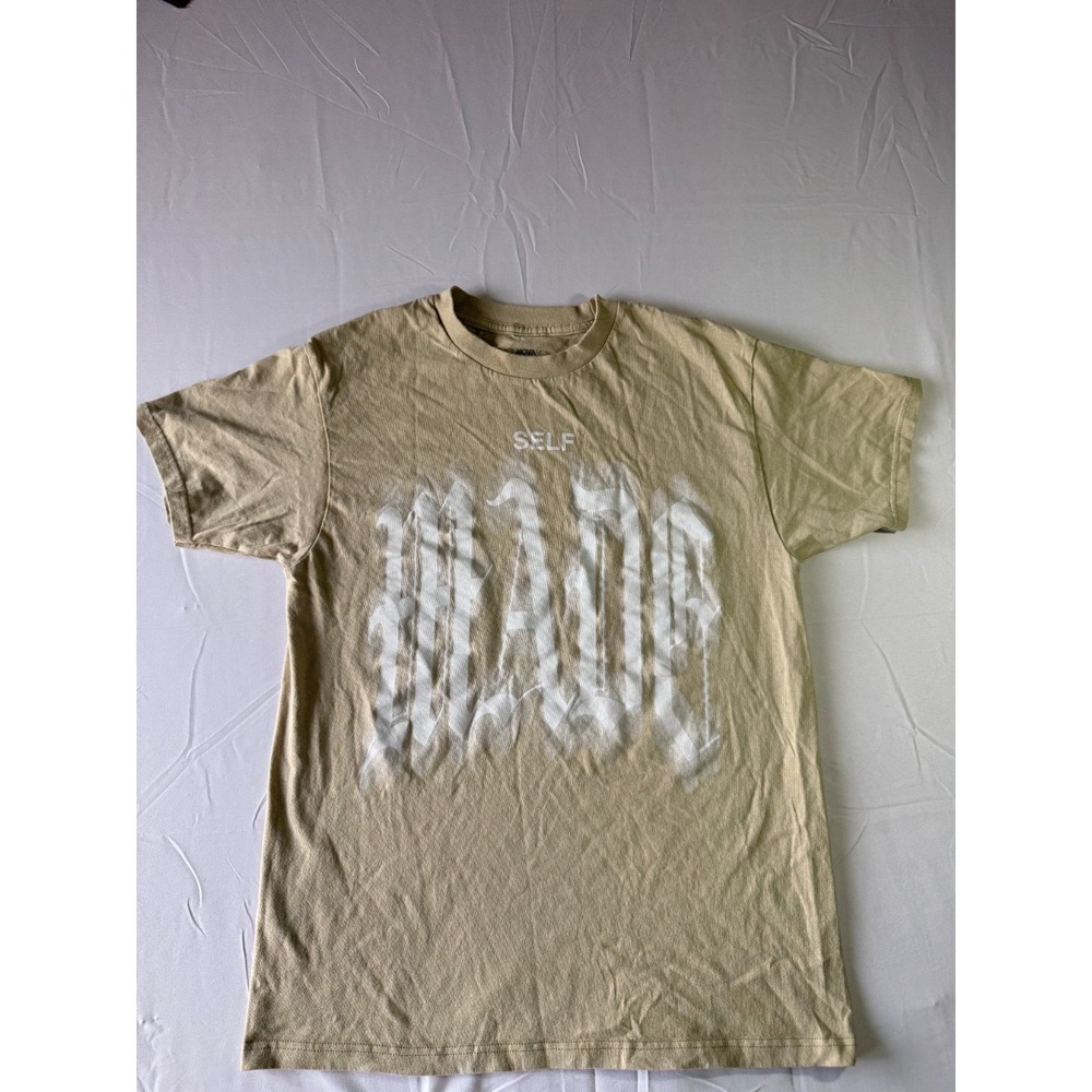 Fashion Nova Self Made Me Graphic T-Shirt Mens M Taupe Cotton Crew Neck NWOT